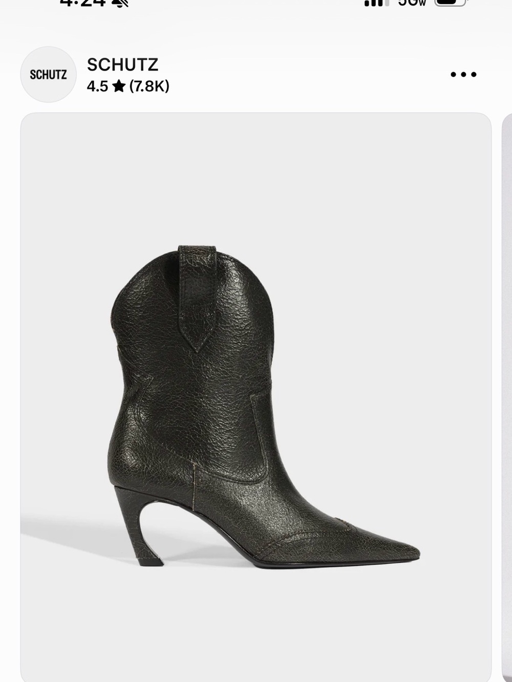 SCHUTZ Black Textured Leather Pointed Western Ankle Boot